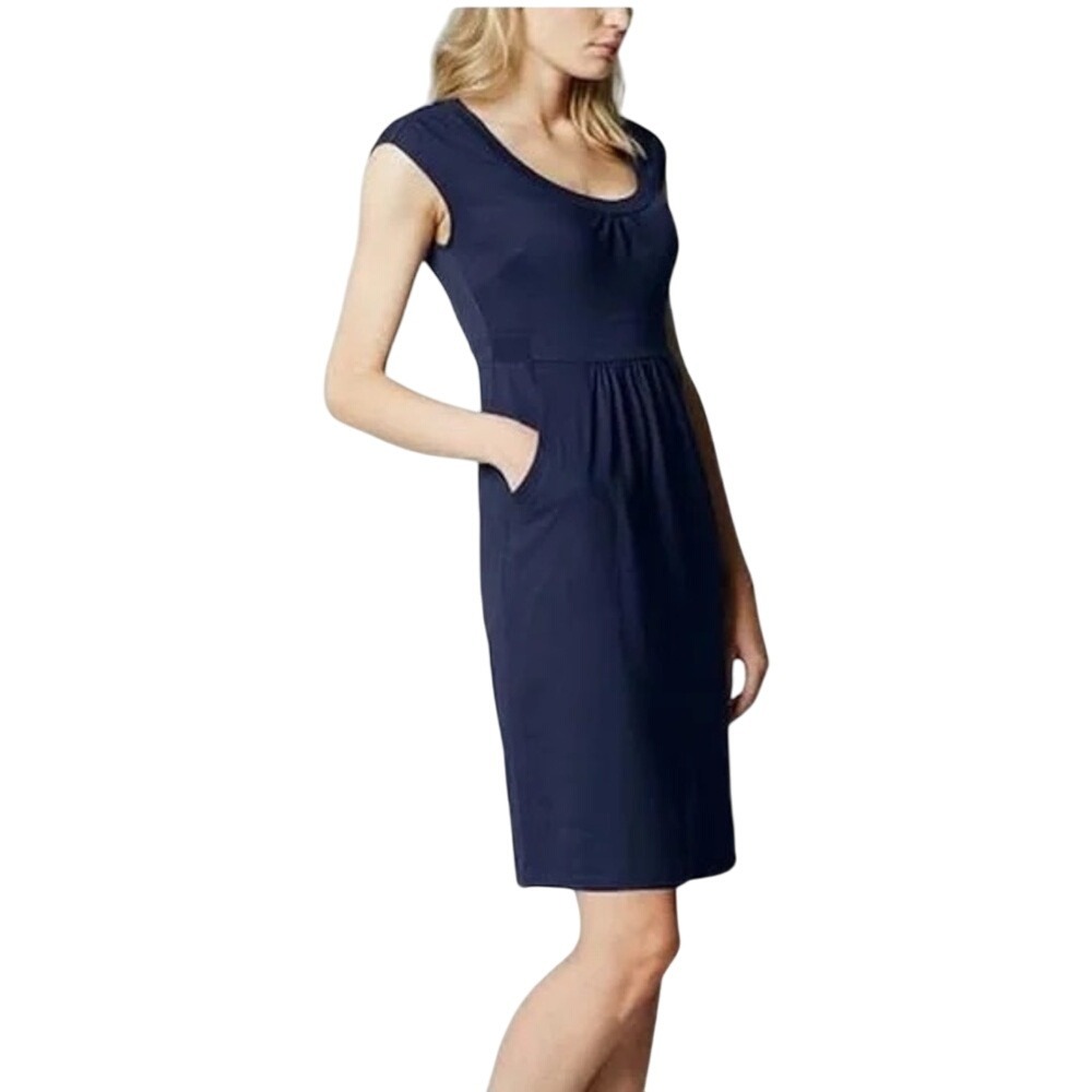 Boden Stretch Jersey Weekend Dress Sz 6P Solid Navy Scoop Neck‎ Cotton Modal
